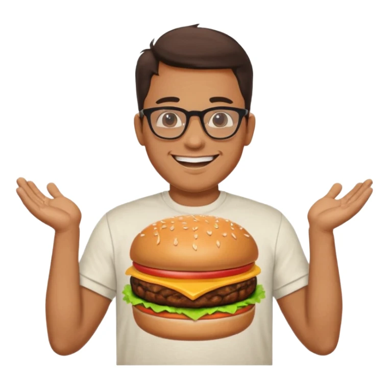 Man with Glasses & Burger – smiling guy in T-shirt, holding big burger with both hands.




































 sticker