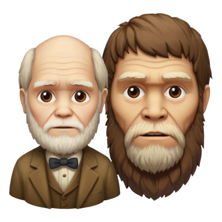 Charles Darwim atanding next to a Neandertal. sticker