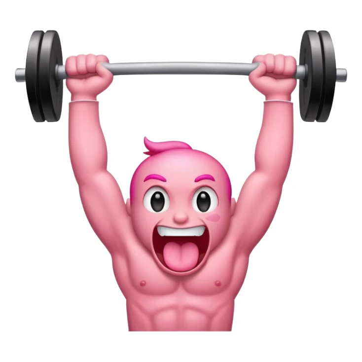 a simple tongue character, flexing and lifting a weight bar above its head sticker