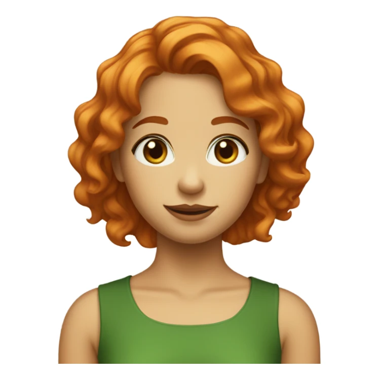 wavy orange haired girl with brown eyes and a green top sticker