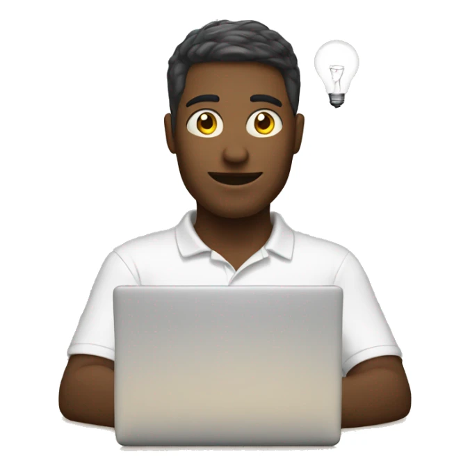 man with laptop and light bulb above head sticker