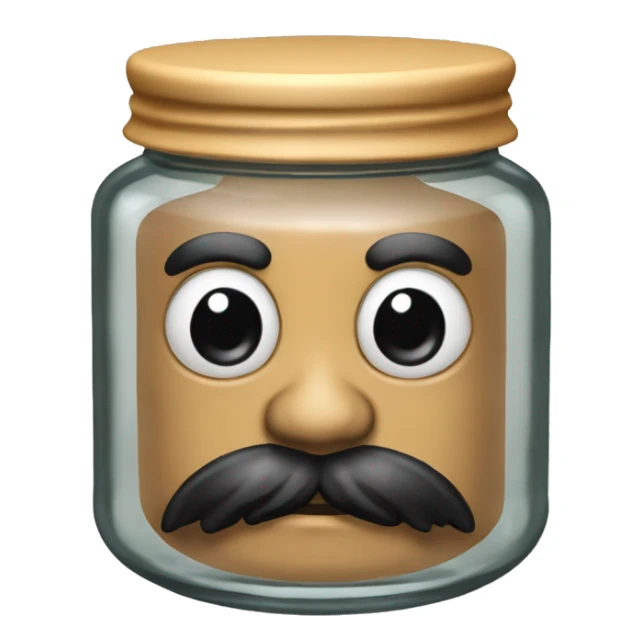 Anthropomorphic Mexican glass jar with a black beard tan skin sticker