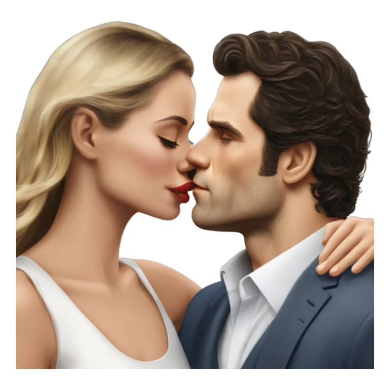 realistic photo of Henry Cavill kissing a beautiful female model while touching her cheek sticker