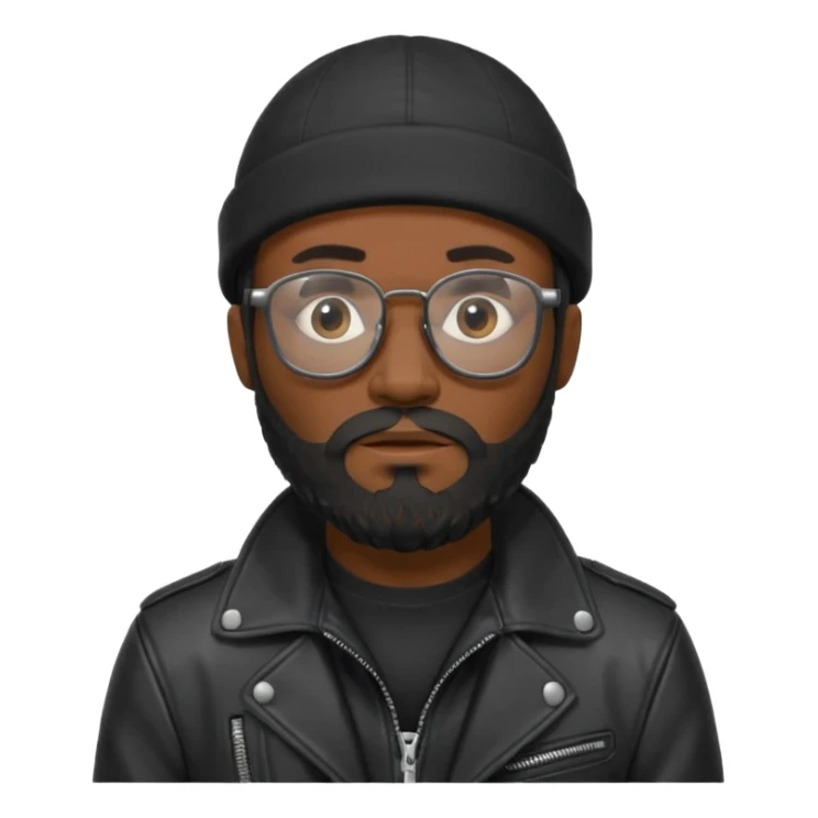 A dark-skinned man with a black beanie, glasses, and a full beard, giving him a thief-like appearance. sticker