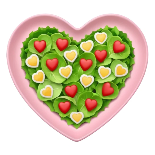 green salad in a light pink heart shaped plate sticker