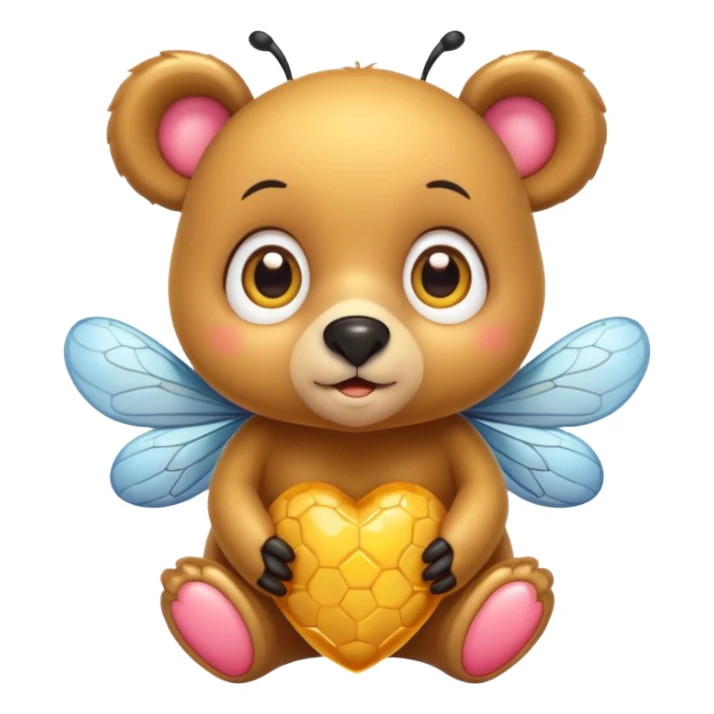 a cute bear with honey and bee and hearts, with big eyes sticker
