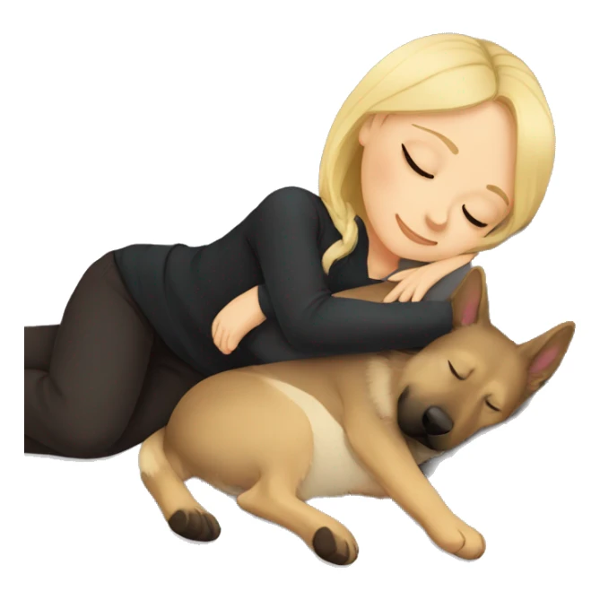 sleeping girl blonde hair laying next to German shepherd  sticker