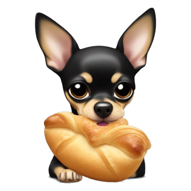 black and tan chihuahua puppy eating a croissant  sticker