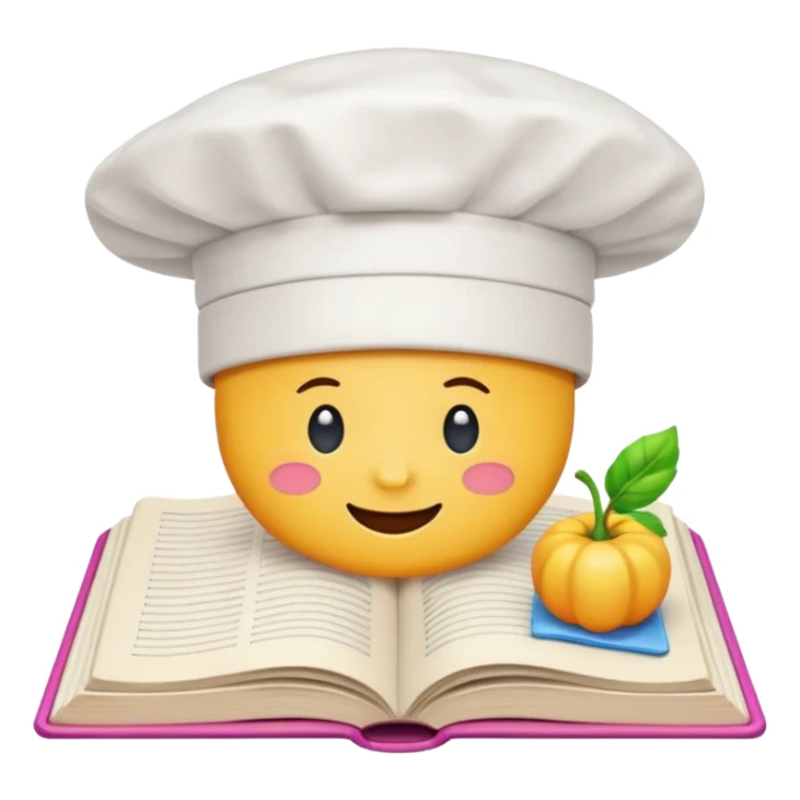 a chef hat on top of a cookbook, emoji style sticker