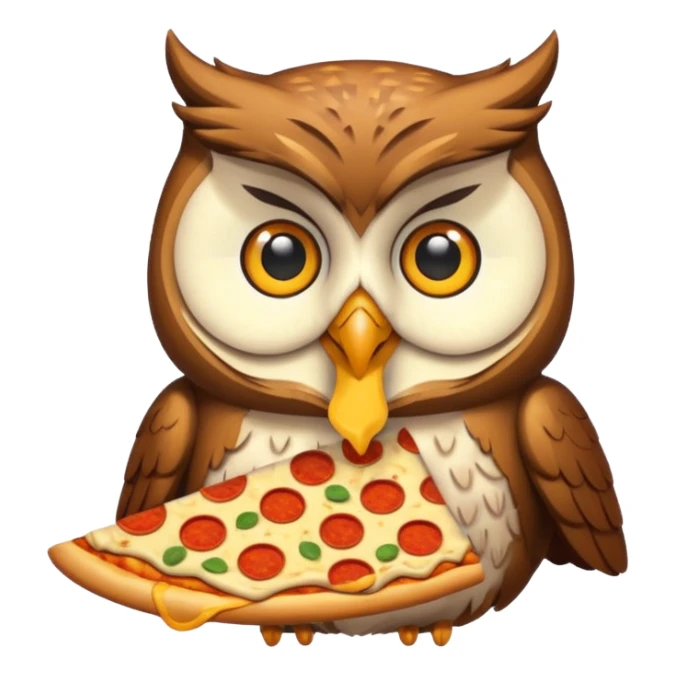 un gufo che mangia la pizza in formato emoji sticker