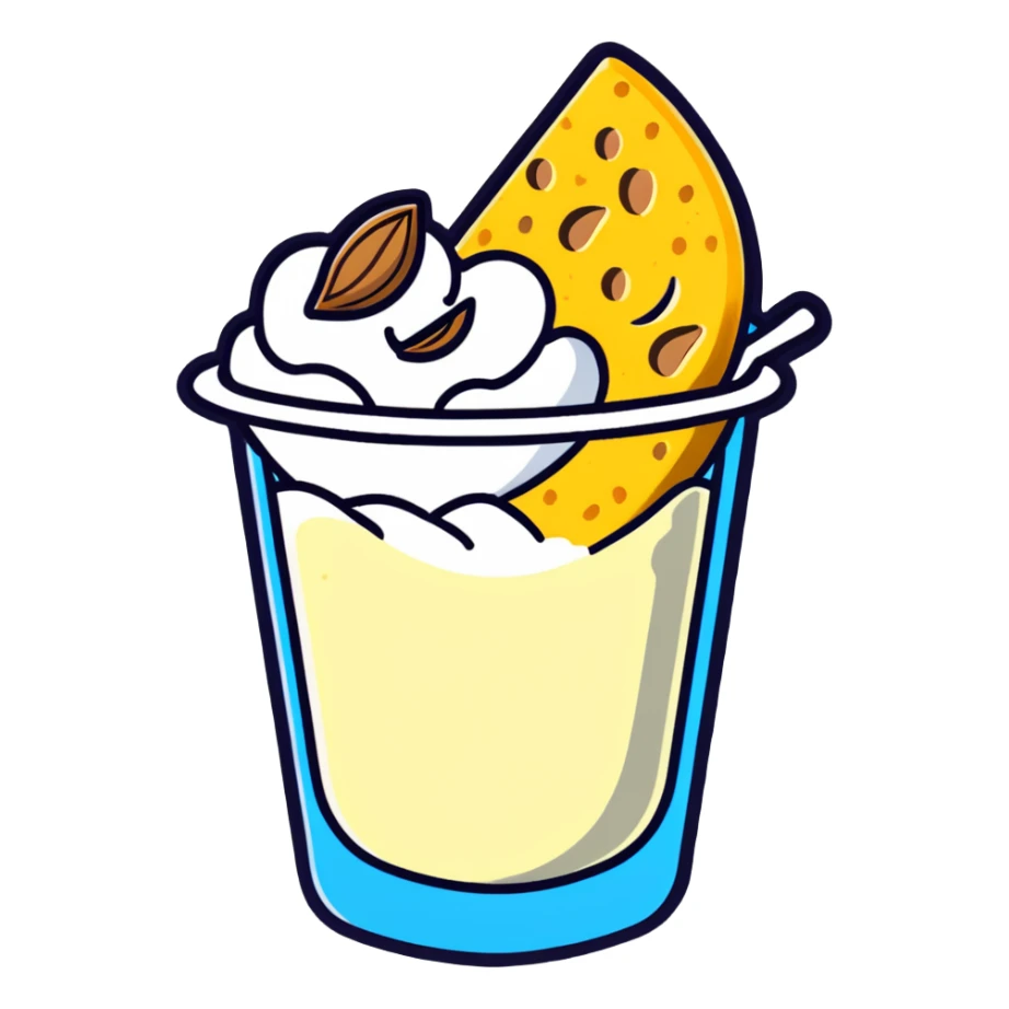 A radiant white leg bone floating in the center with a halo effect, surrounded by orbiting calcium-rich foods: a bowl of yogurt, pile of shredded yellow cheese, bunch of almonds, and scattered sesame seeds. Each food item is floating separately and glowing slightly. sticker