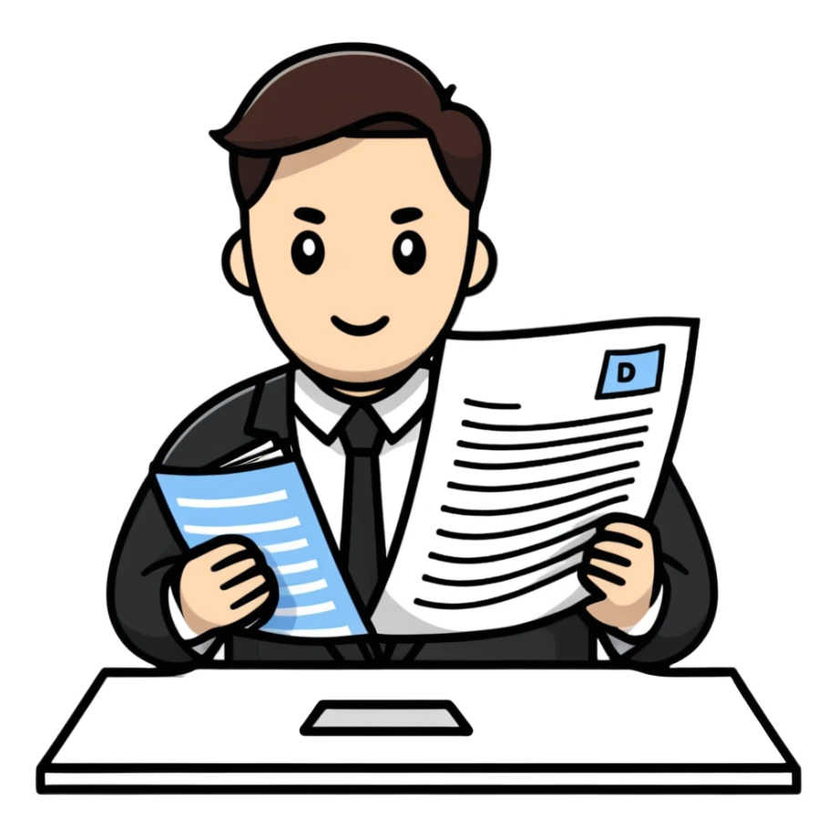Manager employer reviewing documents with employees sticker