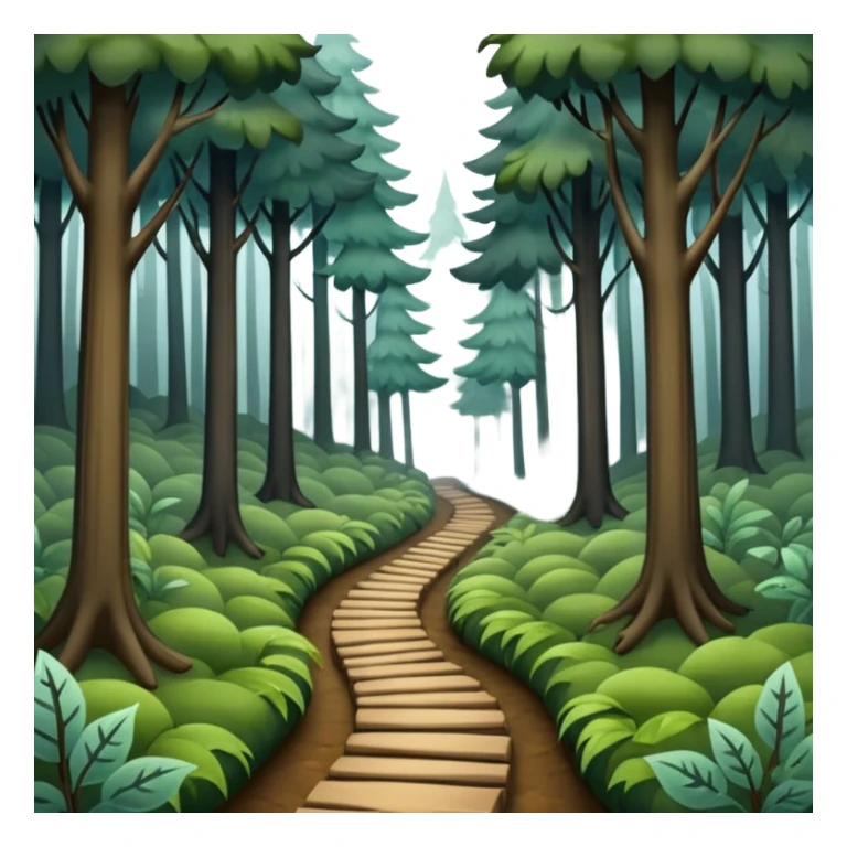 a forest with a path directing into foggy dark place sticker