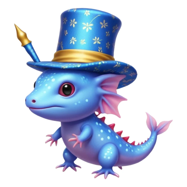 blue axolotl with magician hat sticker