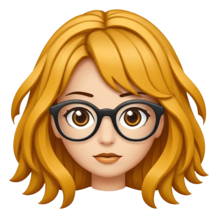 Uma garota de cabelos cacheados compridos e mechas loiras, com pele morena  e óculos sticker