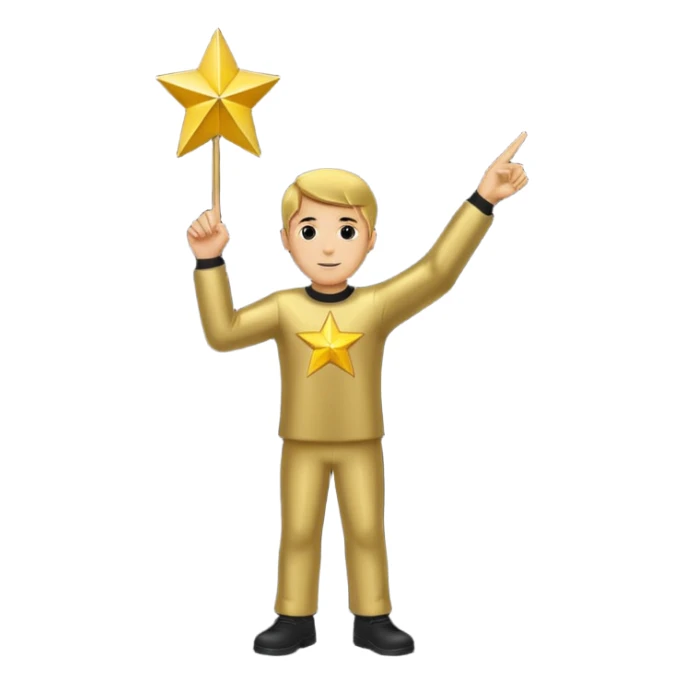 Gold star with silhouette of man pointing up into the air sticker