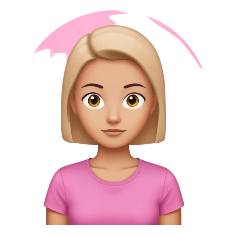 female character with oval-shaped head with flat top wearing a pink t-shirt sticker