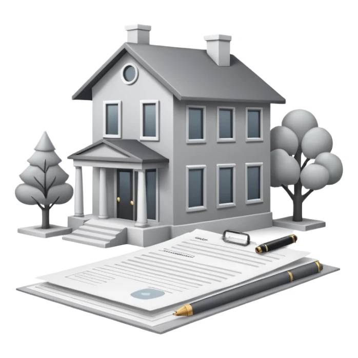 casa moderna blanca con gris con tramites legales sticker