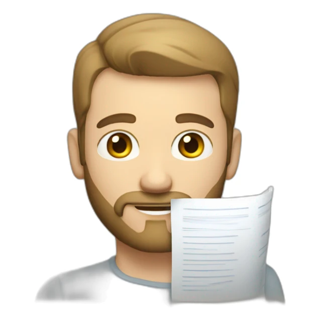 good looking caucasian male with small beard and almost bald smart casual holding papers sticker