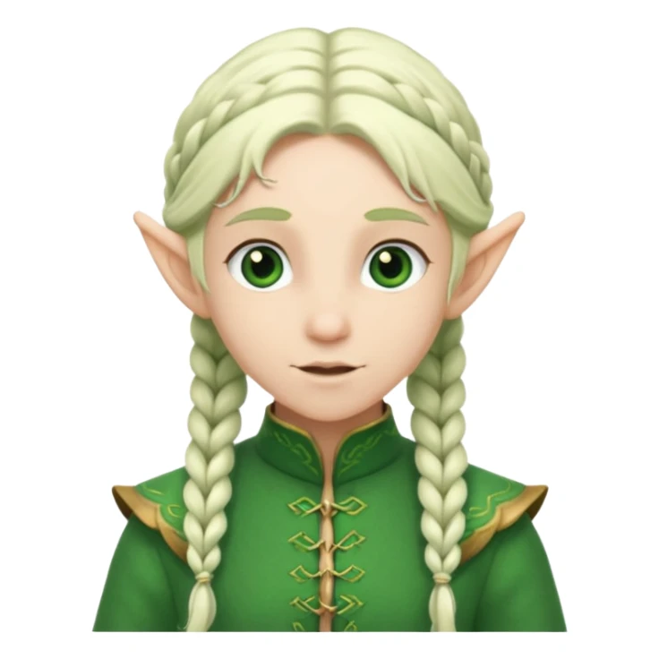 braid hair white elf, green cloth sticker