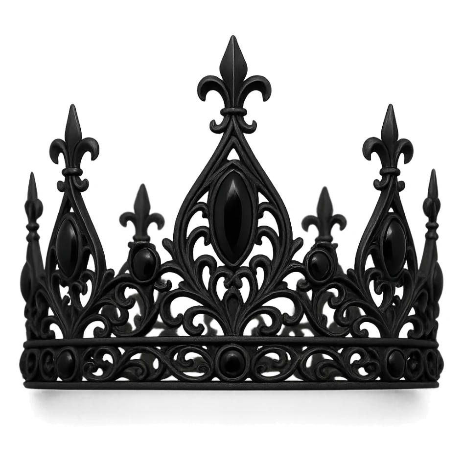 gothic black crown with matte black metal, onyx stones, haunting sophisticated design sticker