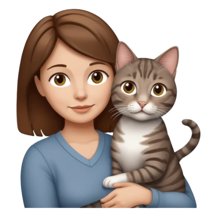 woman with cat on her hand, brown hair, 50 years old sticker