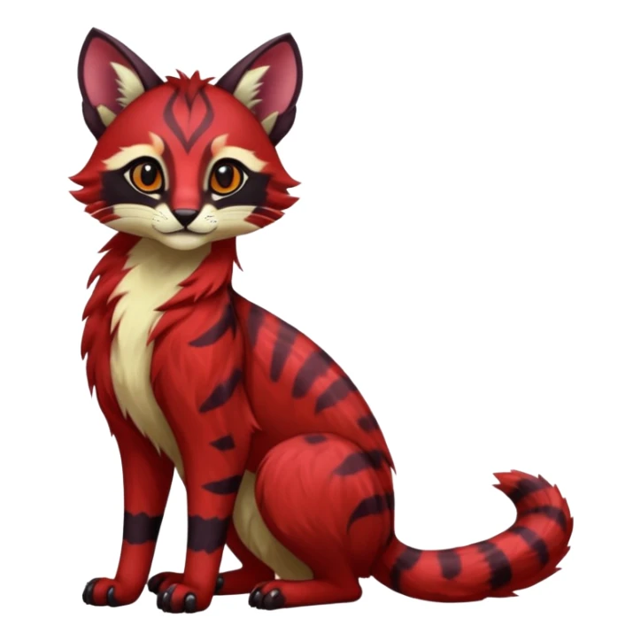 Dark gloomy red-furred colorful painted marked patterned Asian glorious divine exotic cute cool beautiful shiny beautiful fantasy-caracal-civet-genet-sergal-vernid-Cacomistle-oncilla-animal-Fakémon-hybrid-fursona (full body) sticker
