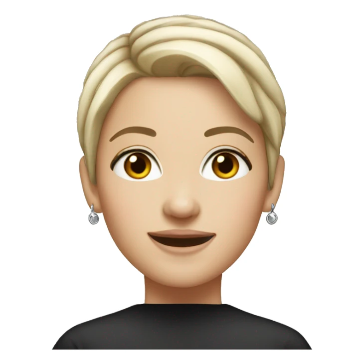 white girl, black and short hair, 40 age, smile, 1 earring  sticker