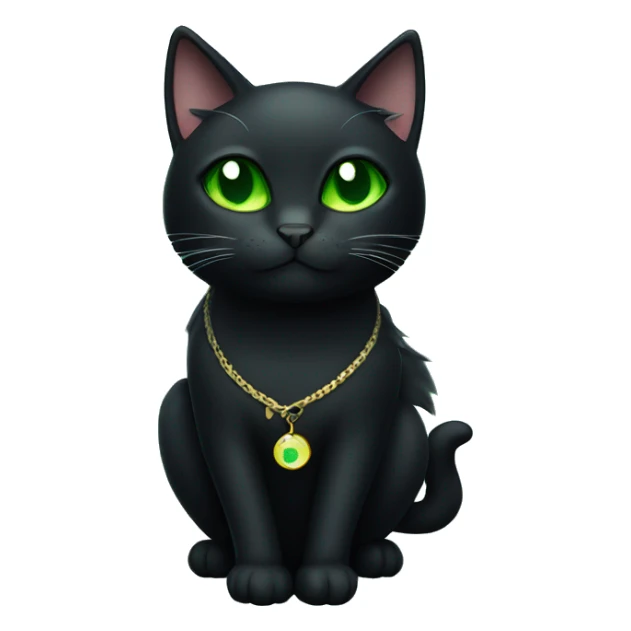 Black cat with green eyes wearing a moon charm on his collar sticker