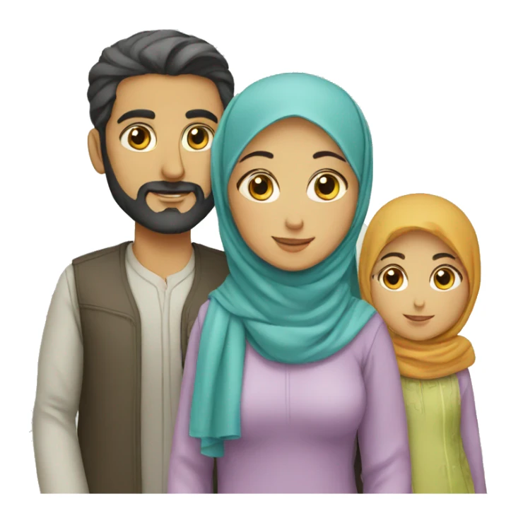 persian family with hijab and 2 kids sticker