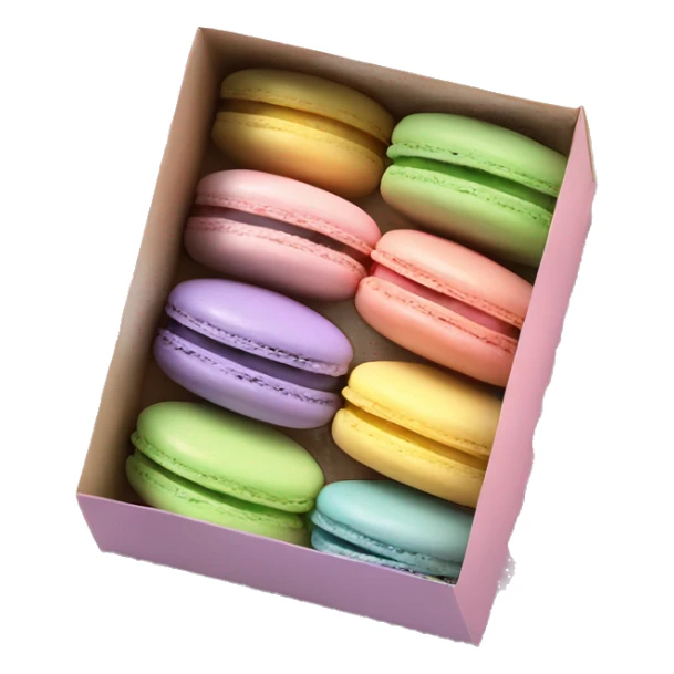 Realistic rectangle box of pastel macaron cookies lined up into the box sticker