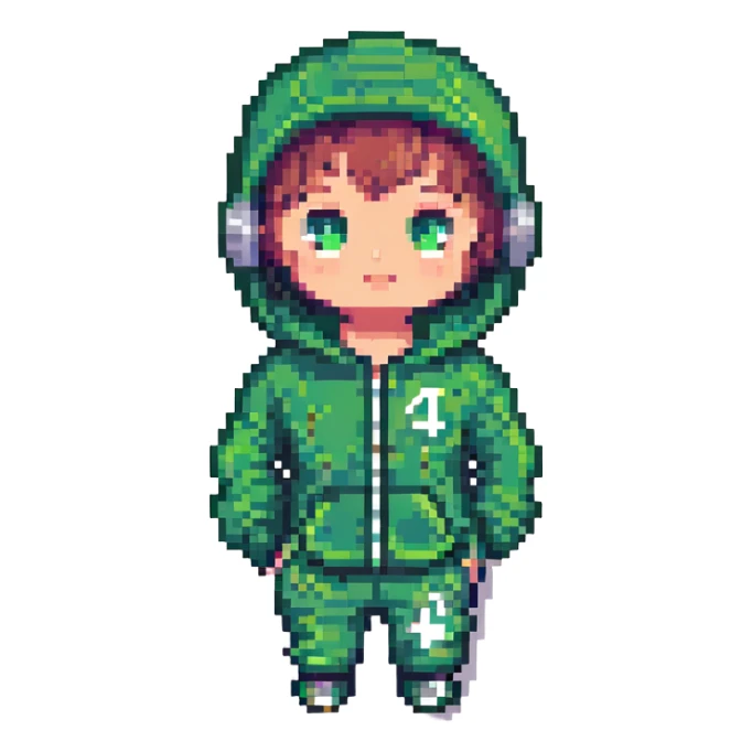 Player 456 from Squid Game, pixel art style, green tracksuit, number 456, simple face sticker