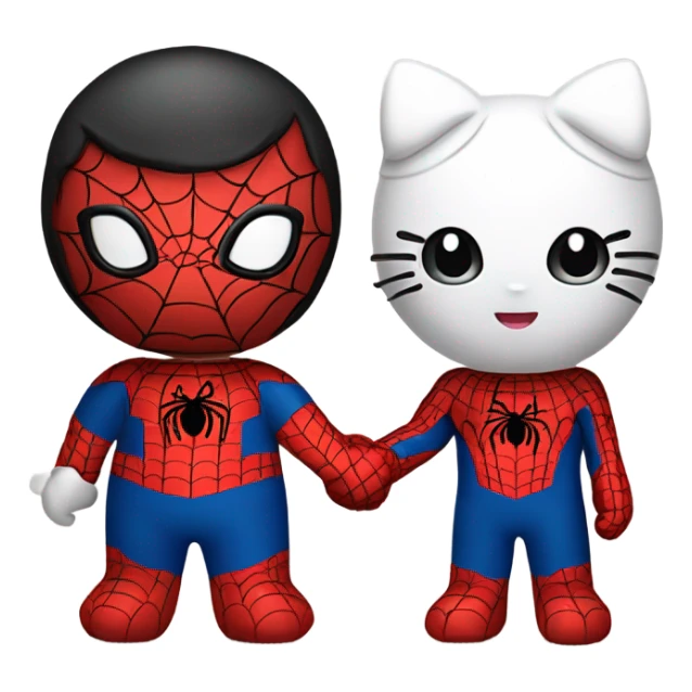 hello kitty and spider-man holding hands together  sticker