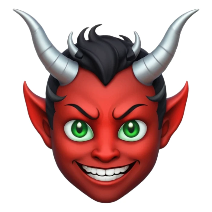 devil emoji in gothic palette with black and green colors, elegant horns, sinister smile, modern goth aesthetic sticker