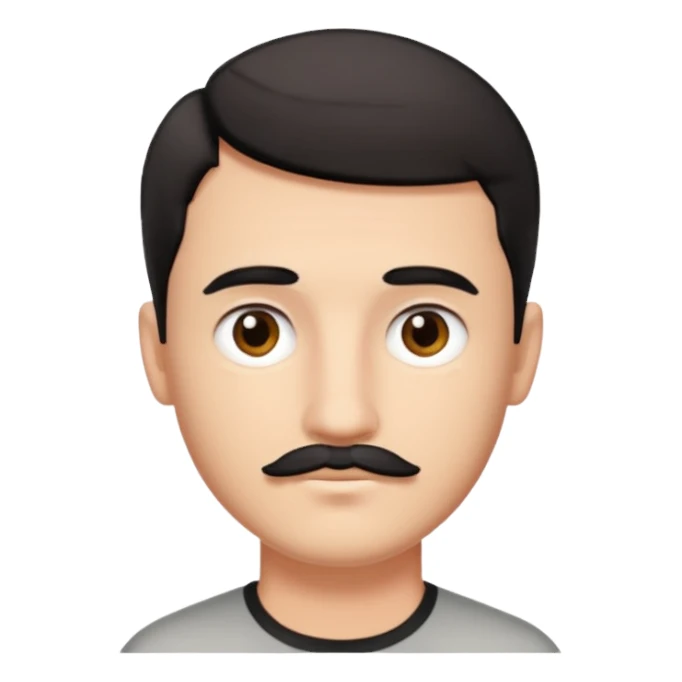A face of a man with black patchy short hair and small short moustache sticker