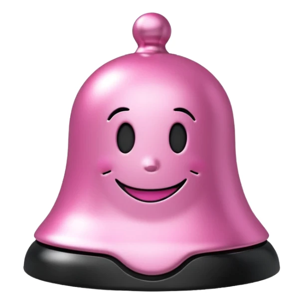 pink call bell with silver top and black base with smiley face on it sticker
