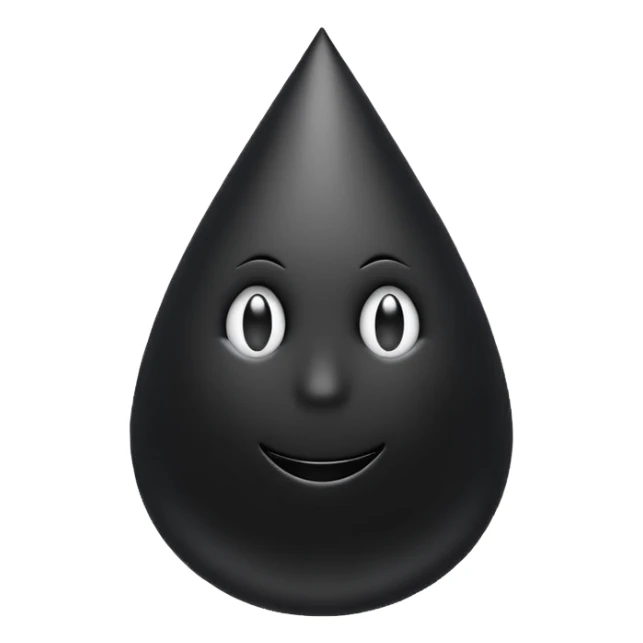 Minimal emoji, gothic teardrop sculpted from solid black metal, smooth reflective surface, heavy symbolic form, no glow, no neon, flat emoji style, centered, transparent background sticker