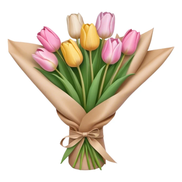 light pastel tulip bouquet wrapped in brown paper sticker