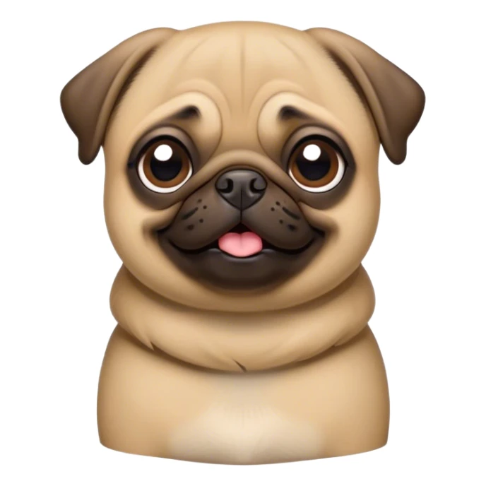 Cinematic Comical Fawn Pug Portrait Emoji, Head tilted dramatically with an exaggeratedly amused expression, featuring a glossy fawn coat with a smooth finish, wide, expressive dark eyes filled with playful disbelief, Simplified yet hilariously expressive features, highly detailed, glowing with a slightly sassy glow, high shine, dramatic yet playful, stylized with an air of cheeky mischief, bright and endearing, soft glowing outline, capturing the essence of a spirited and over-the-top companion, so meme-worthy it feels like it could side-eye its way into internet fame instantly! sticker