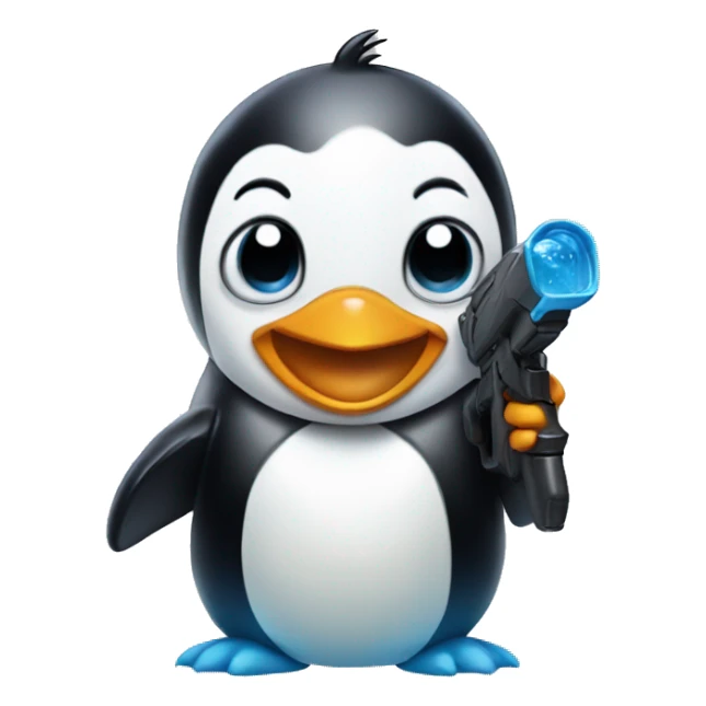 penguin with a water shotgun smiling sticker
