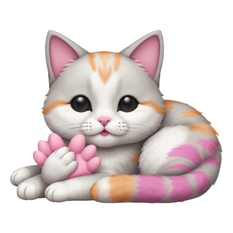 grey and white small cat with its eyes closed lying down with its paw holding up his head sticker