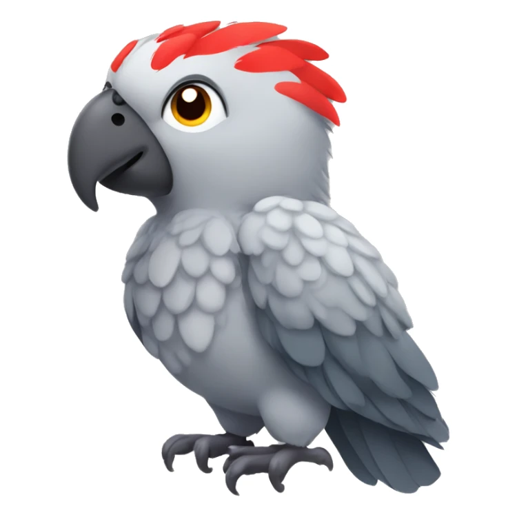 A large parrot. It has gray feathers and a red tail, and its head is white. It is very cute and small and very little annoying, but quite noisy. sticker