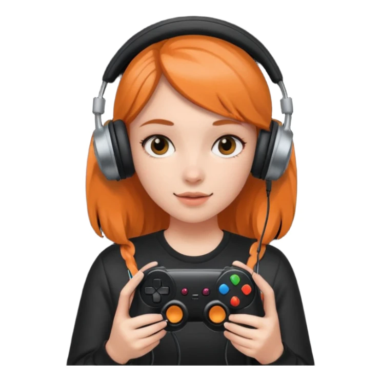 girl with headphones holding all black game controller sticker