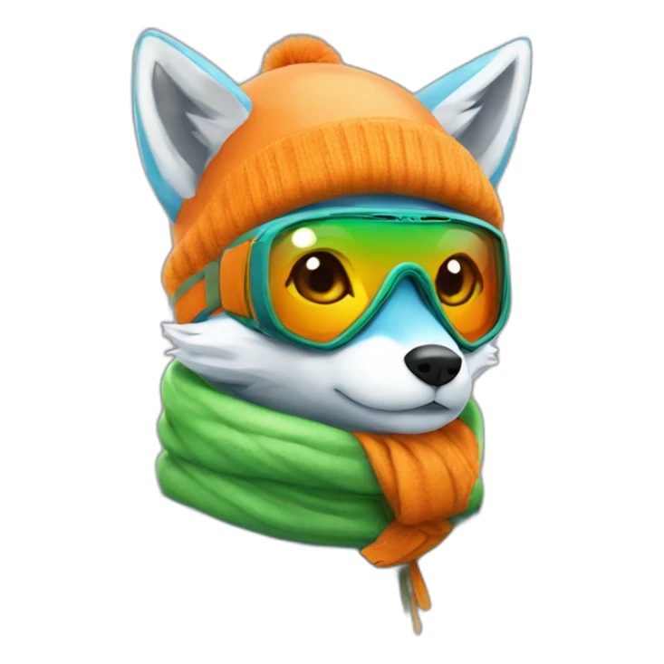 blue fox wear orange snow goggle amd green scarf sticker