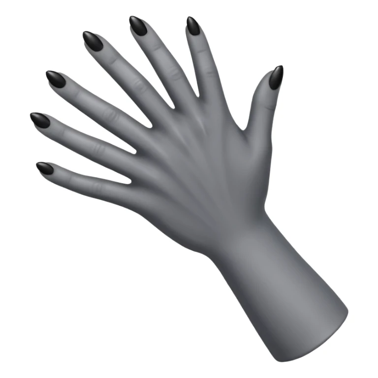front angle view of a grey colored arm and hand reaching out with black nails sticker