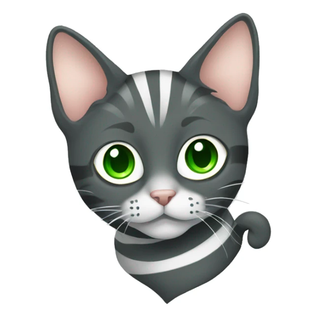 Cat dark grey with white stripes and with green eyes and sticker