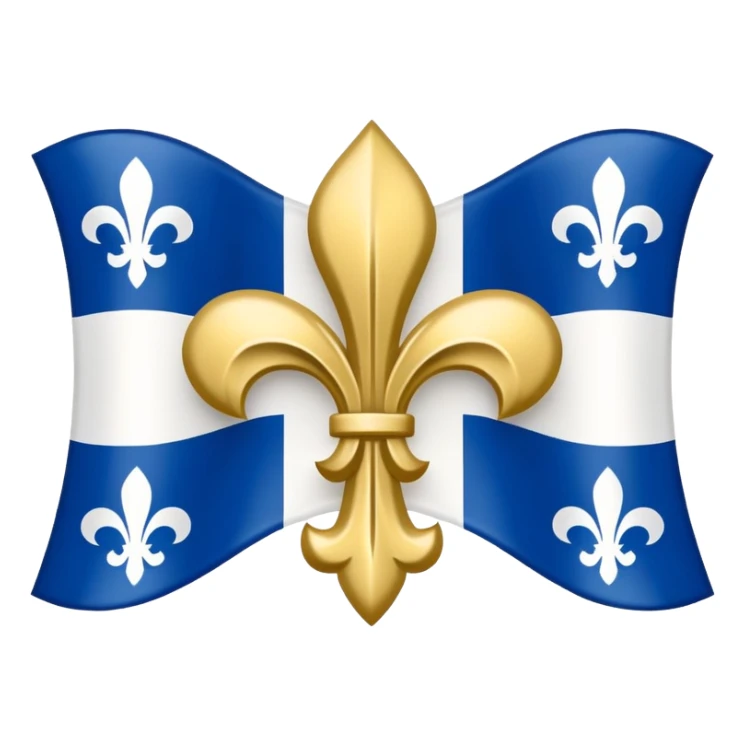 very simple and minimalist Quebec flag with blue background, white cross, and four white fleur-de-lis, emoji style sticker