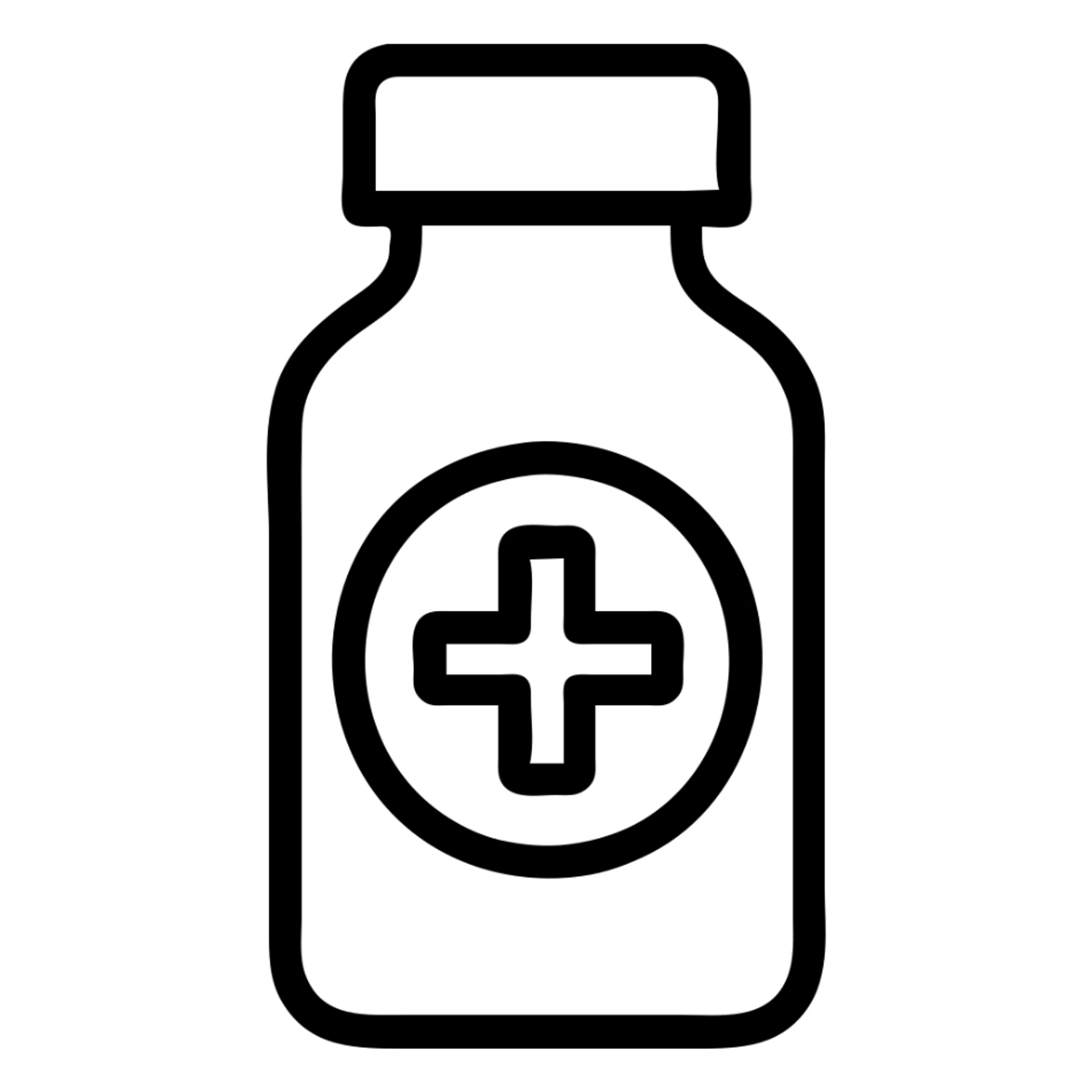 Remove the liquid elements and add a cap to the bottle or container, keeping the minimal black and white style, outline only, no fill, modern and clean, with no background. sticker