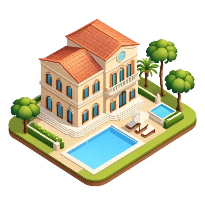 Italian villa resort hotel, isometric exterior  sticker