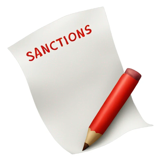 a piece of paper with a red inscription sanctions sticker